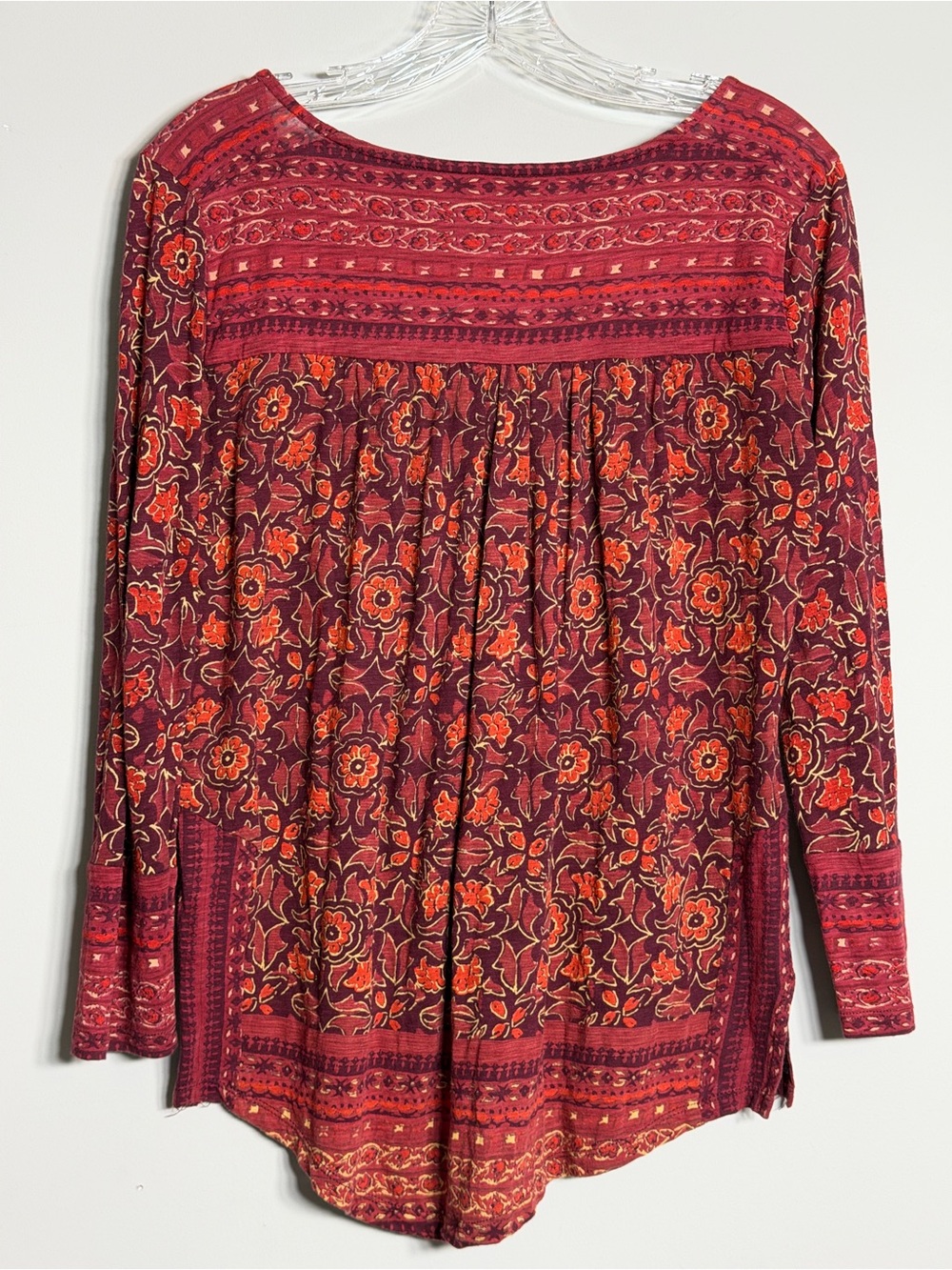 Lucky Brand Burgundy Floral Embroidered V-Neck Tunic Size S - Picture 4 of 6